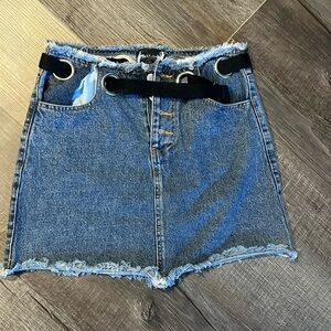 Honey Punch Blue Denim Mini Skirt with Black Belt